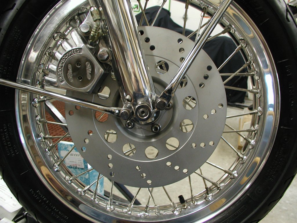 A front wheel with the rotor safety wired