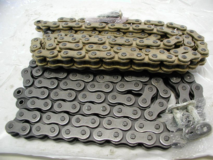 We stock two types of 520 o-ring chain, plain and gold.