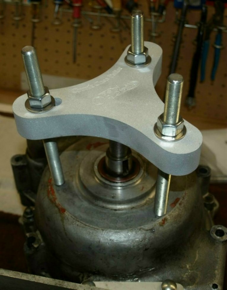 The puller mounted to a crankcase